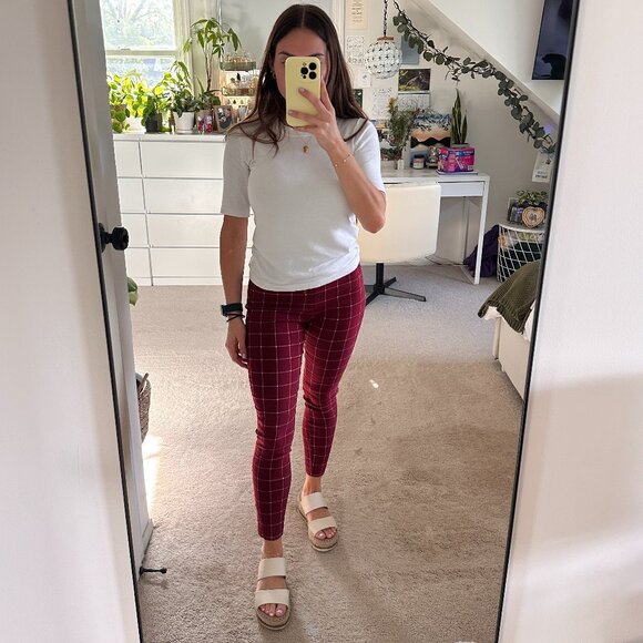 Forever21 Red and White Windowpane Work Pants - Picture 1 of 6